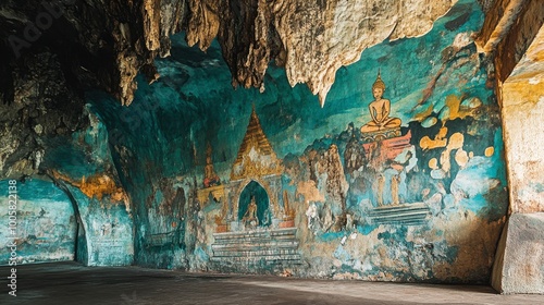 The colorful murals inside Wat Phayap Cave, depicting stories from Thai mythology.