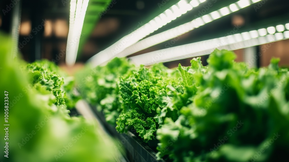 Hydroponic Lettuce Growing Under Artificial Lights. Hydroponic Lettuce Growing Under Artificial Lights.