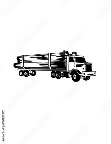 Logging Truck | Large Truck | Heavy Truck| Timber Truck | Logger | Lumber Wood | Truck Driver | Big Truck | Original Illustration | Vector and Clipart | Cutfile and Stencil