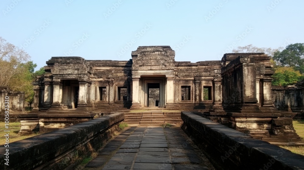 The grand entrance of Phimai Historical Park, showcasing ancient Khmer architecture. The grand entrance of Phimai Historical Park, showcasing ancient Khmer architecture.