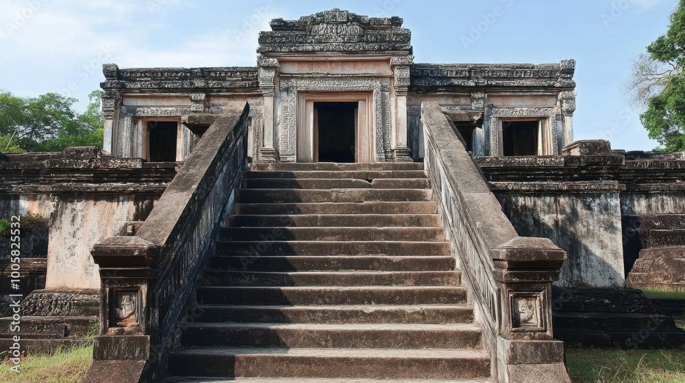 The grand entrance of Phimai Historical Park, showcasing ancient Khmer architecture. The grand entrance of Phimai Historical Park, showcasing ancient Khmer architecture.