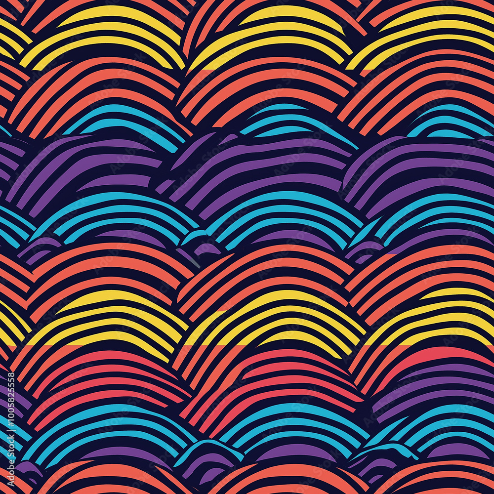 Seigaiha seamless pattern with bold geometric wave forms in neon colors Seigaiha seamless pattern with bold geometric wave forms in neon colors