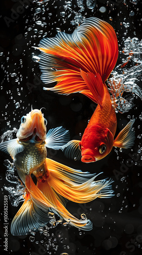 Colorful Thai fightingfish swimming in filled with water. photo