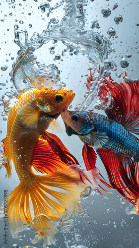 Colorful Thai fightingfish swimming in filled with water. photo