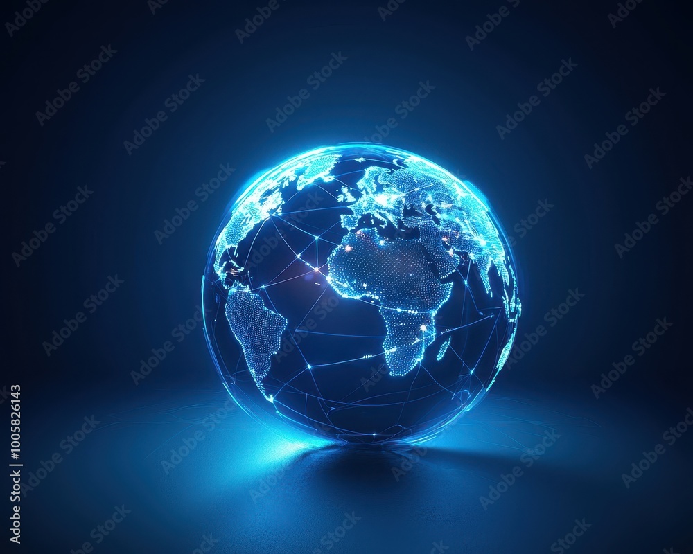 A glowing digital globe connected by networks, representing global connectivity and technology. A glowing digital globe connected by networks, representing global connectivity and technology.