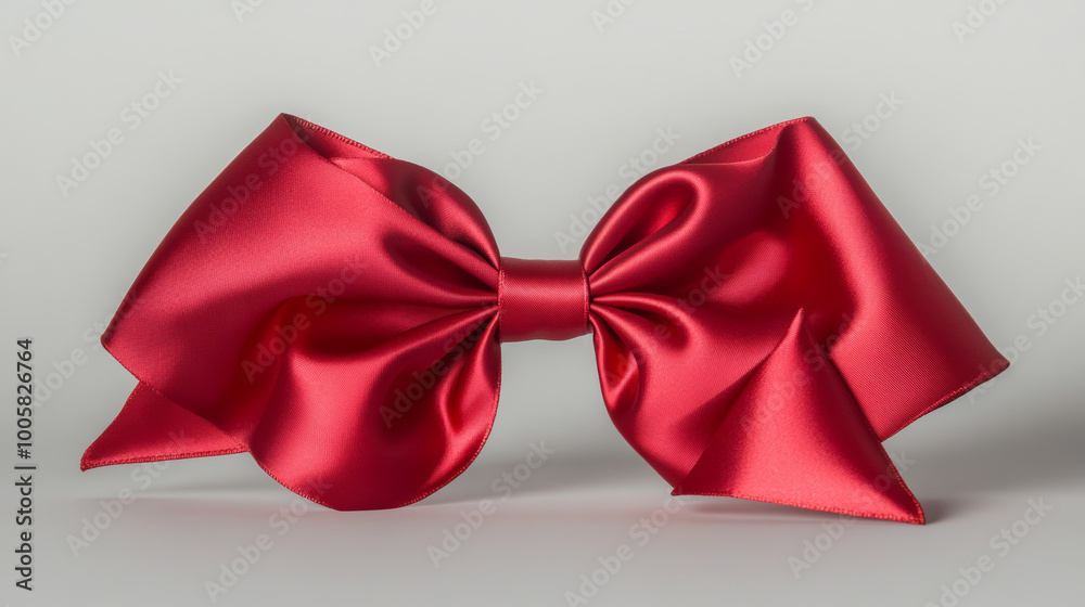 A red ribbon bow, with a smooth, colorful look, is shown against a clear background. A red ribbon bow, with a smooth, colorful look, is shown against a clear background.