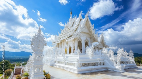 The grand white pagoda at Wat Phra That Phanom, a sacred temple near Korat. photo