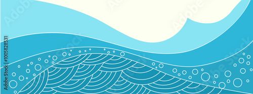 Abstract blue illustration on white background. Vector pattern. Art line ornament. Water Wave Logo abstract design