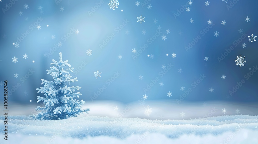 Christmas ornaments in blue and gold with pine branches and snow, creating a festive and elegant holiday atmosphere.