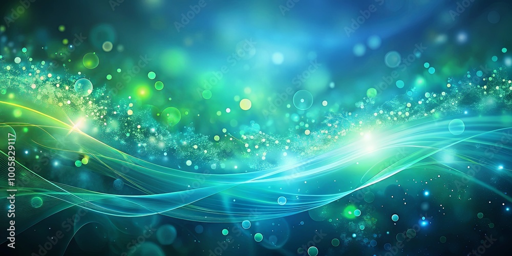 Fototapeta premium Abstract Blue and Green Swirling Light with Sparkling Particles
