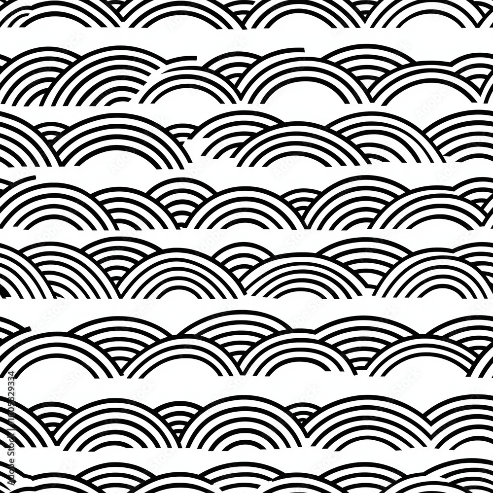 Seigaiha seamless pattern with sharp, angular waves and a minimalist design Seigaiha seamless pattern with sharp, angular waves and a minimalist design
