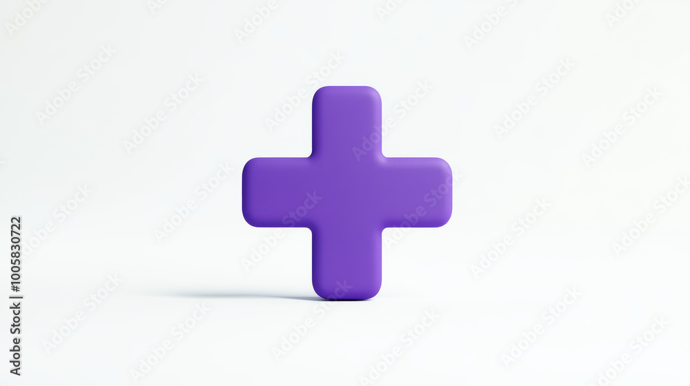 A simple, cartoon-style purple plus sign stands out against a white background. It represents first aid and healthcare, and symbolizes emergency help. A simple, cartoon-style purple plus sign stands out against a white background. It represents first aid and healthcare, and symbolizes emergency help.
