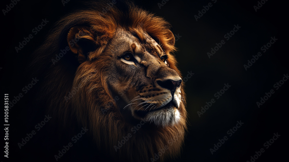 A lion is staring at the camera with a dark background. The lion's face is the main focus of the image, and it is looking directly at the viewer. The dark background adds a sense of mystery A lion is staring at the camera with a dark background. The lion's face is the main focus of the image, and it is looking directly at the viewer. The dark background adds a sense of mystery