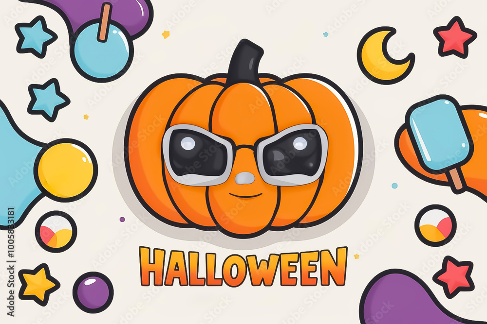Fototapeta premium Fun Illustration of a Halloween Pumpkin Wearing Sunglasses