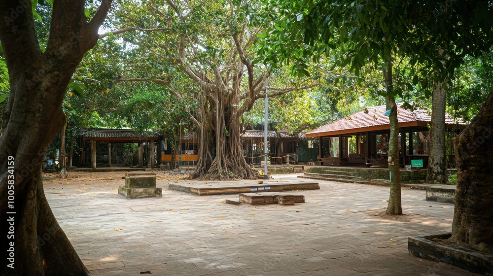 The serene beauty of Sai Ngam Banyan Tree, a sacred site covered with interwoven banyan trees. The serene beauty of Sai Ngam Banyan Tree, a sacred site covered with interwoven banyan trees.