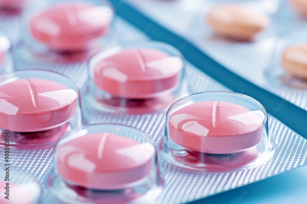 Close-up of various pills and bottles on a table in a medical setting. Close-up of various pills and bottles on a table in a medical setting.