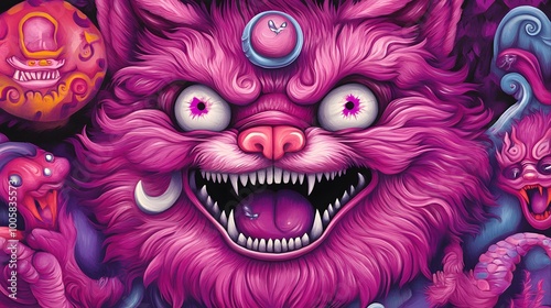 Digital Art Monster Fantasy Creature Pink Fur Open Mouth Teeth