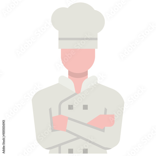 executive chef in uniform and hat ready to cook food flat icon