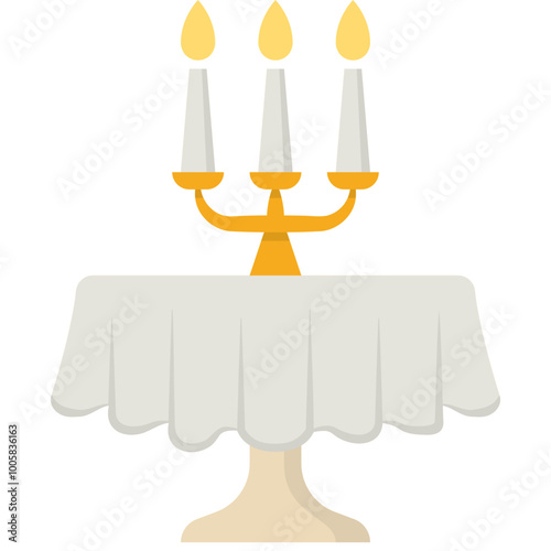 diner or dinner with round table tablecloth and candelabra in restaurant flat icon