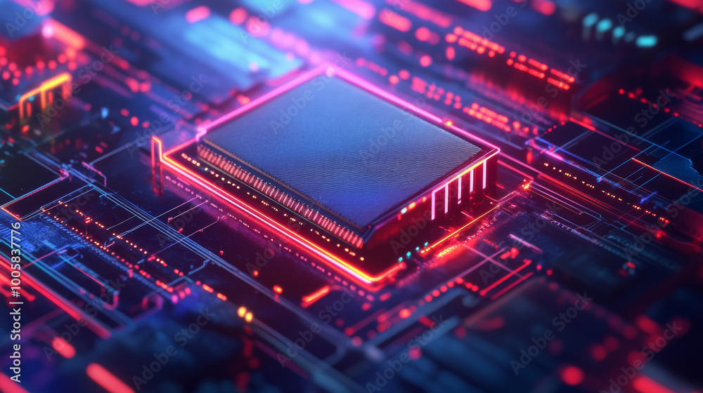 Obraz premium Futuristic Circuit Board with Glowing Chip