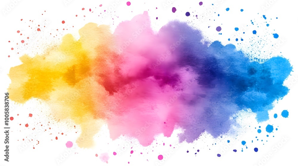 Obraz premium Watercolor Rainbow Abstract Background Yellow Orange Red Pink Purple Blue White