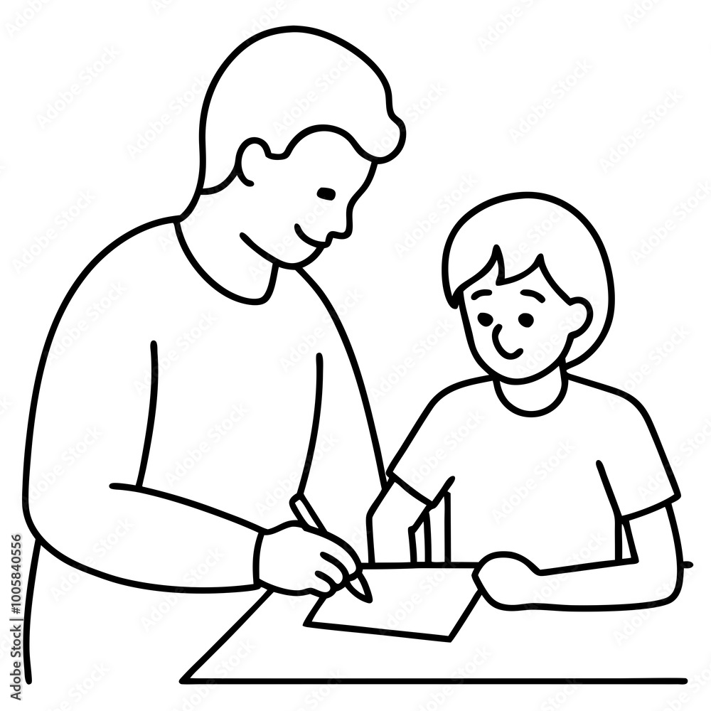 A Parent Helping a Child with Homework Vector Illustration
A Parent Helping a Child with Homework Vector Illustration