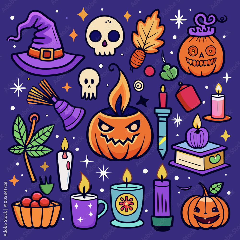 set of hand drawn Halloween party set of hand drawn Halloween party