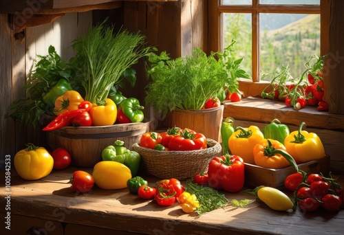 colorful arrangement fresh ingredients showcasing bounty bright culinary experience, art, plating, garnish, chef, vibrant, herbs, vegetables, fruits