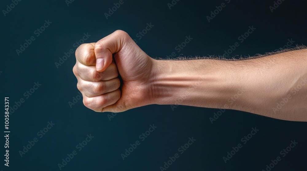 A clenched fist symbolizing strength, determination, and resilience against a dark background.