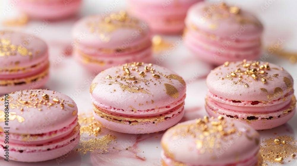 pink and gold macarons with a luxurious marbled effect, elegantly arranged on a marble surface with golden lines and small chocolate balls in the background, adding to the overall sophistication pink and gold macarons with a luxurious marbled effect, elegantly arranged on a marble surface with golden lines and small chocolate balls in the background, adding to the overall sophistication