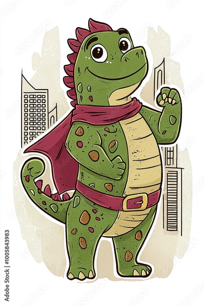 Obraz premium Cute Green Dragon Superhero Illustration