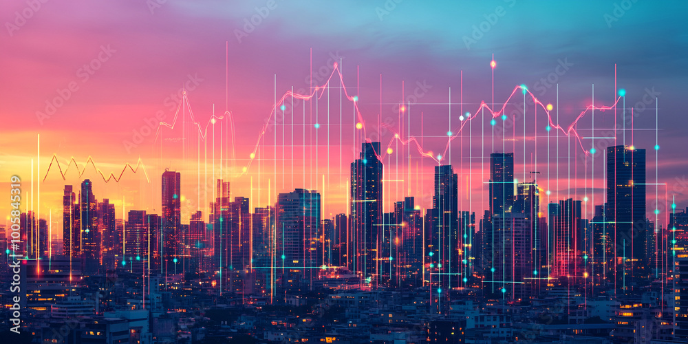 Fototapeta premium Futuristic Cityscape with Digital Network Links