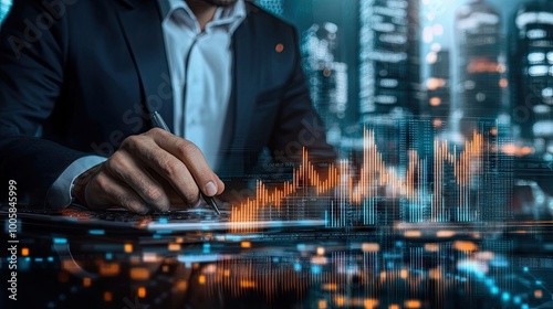 Reviewing financial targets for 2025, a businessman calculates investment strategies and business competitiveness for the coming year.