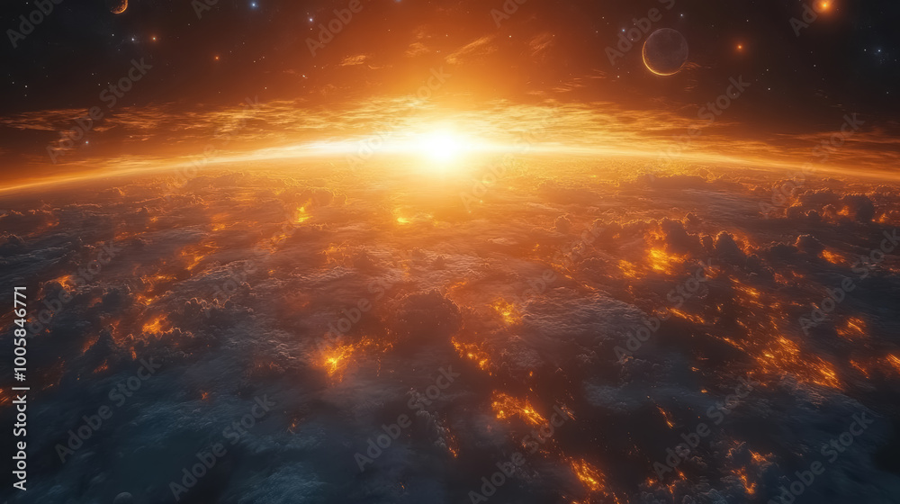 Fototapeta premium Unknown planet from outer space. Space nebula. Cosmic cluster of stars. Outer space background