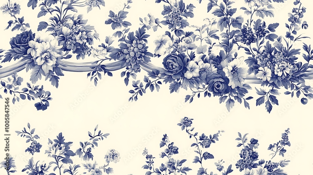 Elegant Blue and White Floral Toile Design