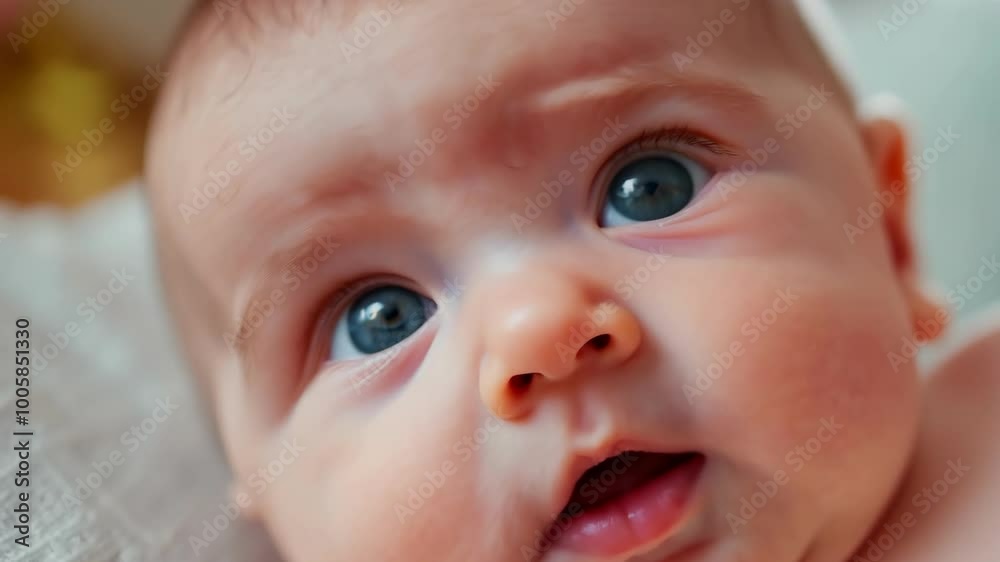 Close-up of curious baby with big blue eyes Close-up of curious baby with big blue eyes