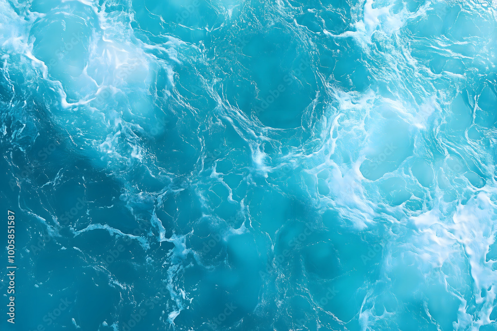 Pure blue turquoise water texture of the ocean sea with foam from and waves, Sea ocean water color background Pure blue turquoise water texture of the ocean sea with foam from and waves, Sea ocean water color background