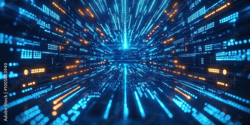 Naklejka premium abstract technology background with blue and orange lights