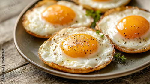 A plate of sunny-side-up fried eggs, still in their shells, just like they came from the farm.