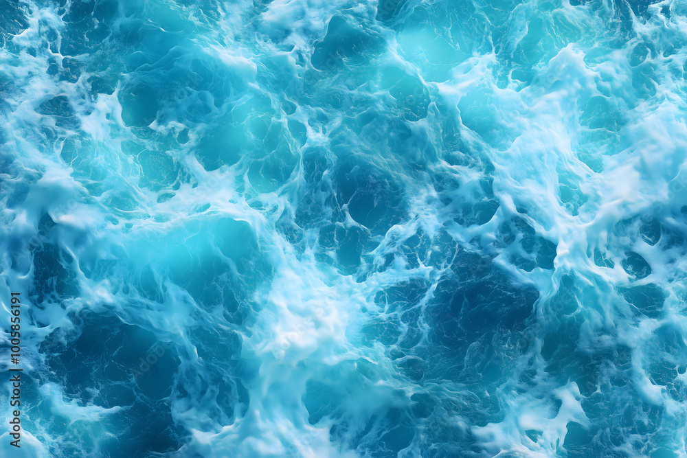 Pure blue turquoise water texture of the ocean sea with foam from and waves, Sea ocean water color background Pure blue turquoise water texture of the ocean sea with foam from and waves, Sea ocean water color background