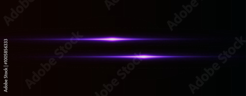 Light pink effect reflections, neon illumination in violet colors. Bright light lens. Police light effects, lines. Shiny stars, glowing sparks on a black background. Vector pink light effect