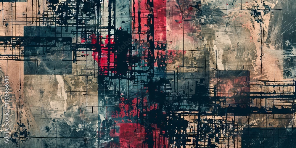 Fototapeta premium A striking abstract artwork featuring geometric patterns and bold colors, perfect for modern and contemporary design projects.