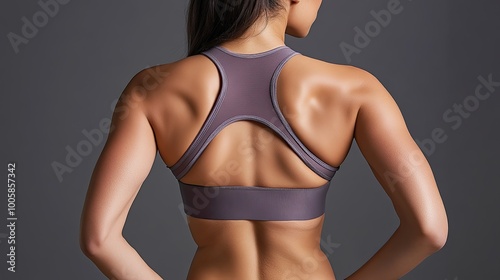 A fit woman showcasing a sporty back view in a stylish athletic bra, ideal for fitness, workout, and sports photography. photo