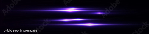 Light pink effect reflections, neon illumination in violet colors. Bright light lens. Police light effects, lines. Shiny stars, glowing sparks on a black background. Vector pink light effect