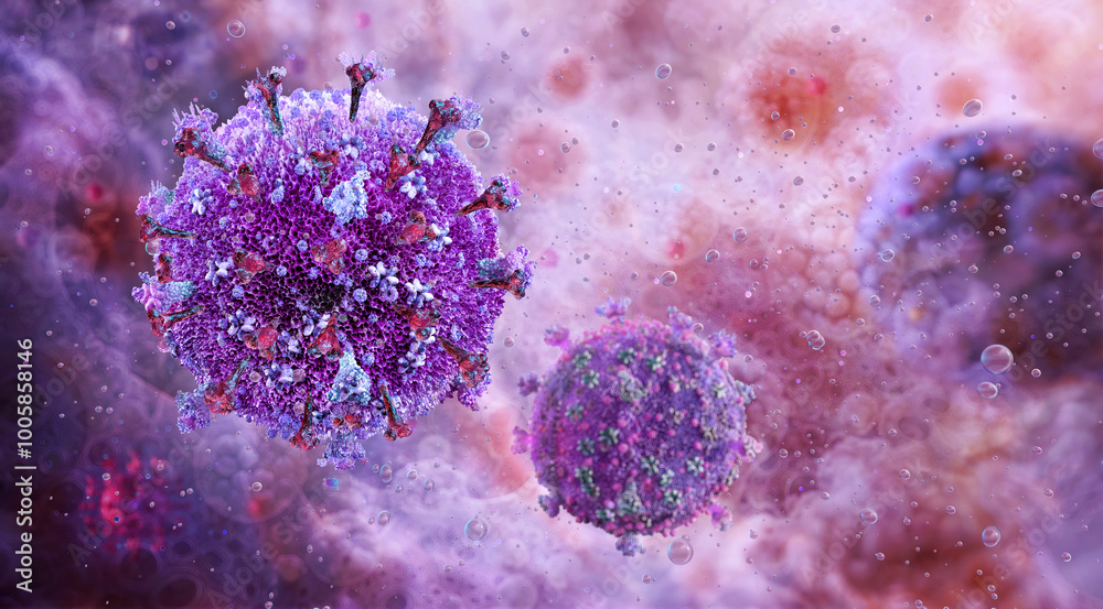 HIV virus cells. Human immunodeficiency virus (HIV) view. Acquired ...