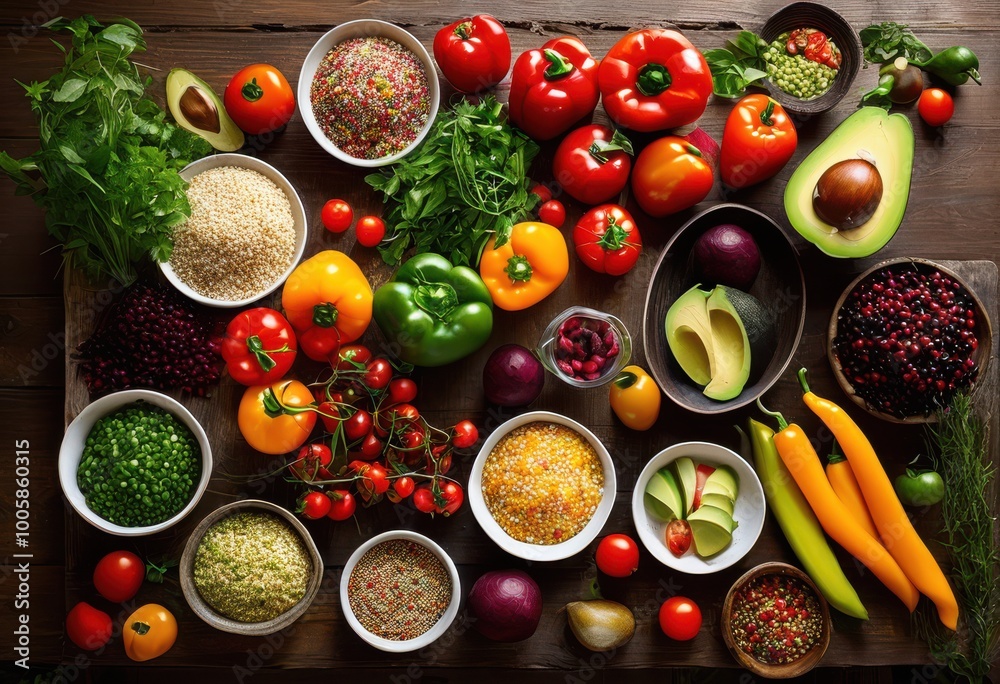 colorful display healthy meal ingredients showcasing vibrant array herbs perfect nutritious cooking, avocado, almond, asparagus, baguette, banana, beet colorful display healthy meal ingredients showcasing vibrant array herbs perfect nutritious cooking, avocado, almond, asparagus, baguette, banana, beet