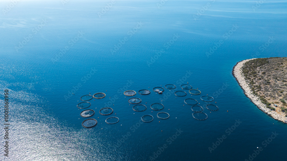 Aerial photo of fish farms