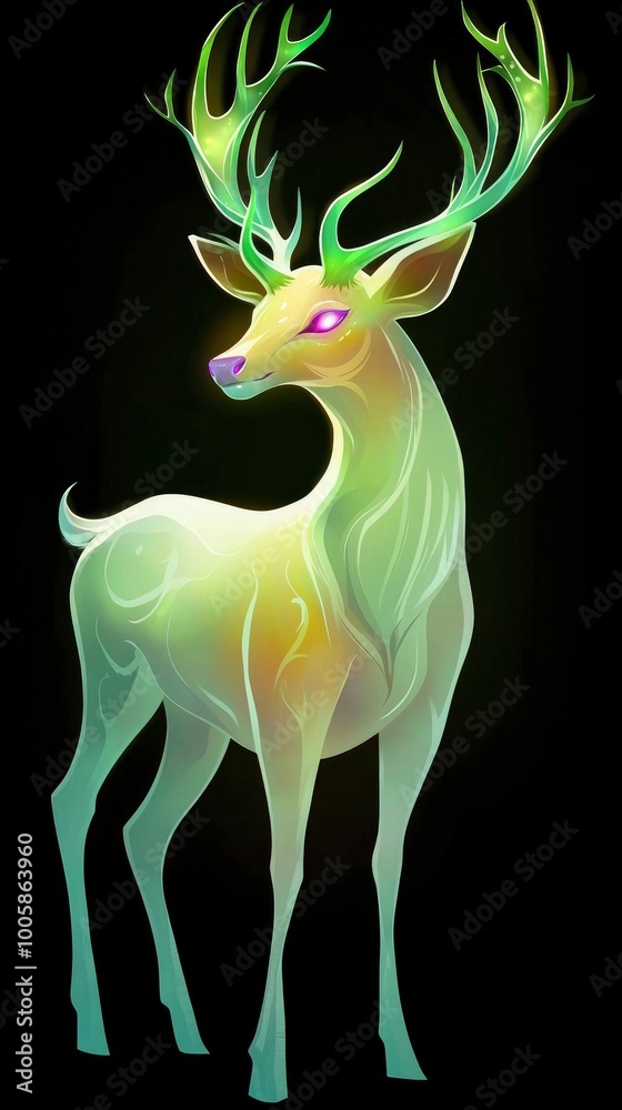 Obraz premium Magical Green Deer Illustration