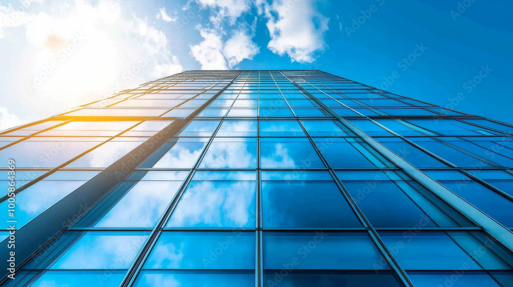 A sleek, glass office building in the city, representing the world of business and finance. The blue sky behind it creates a sense of ambition and potential. A sleek, glass office building in the city, representing the world of business and finance. The blue sky behind it creates a sense of ambition and potential.