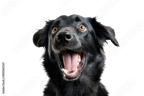 Black happy surprised dog.